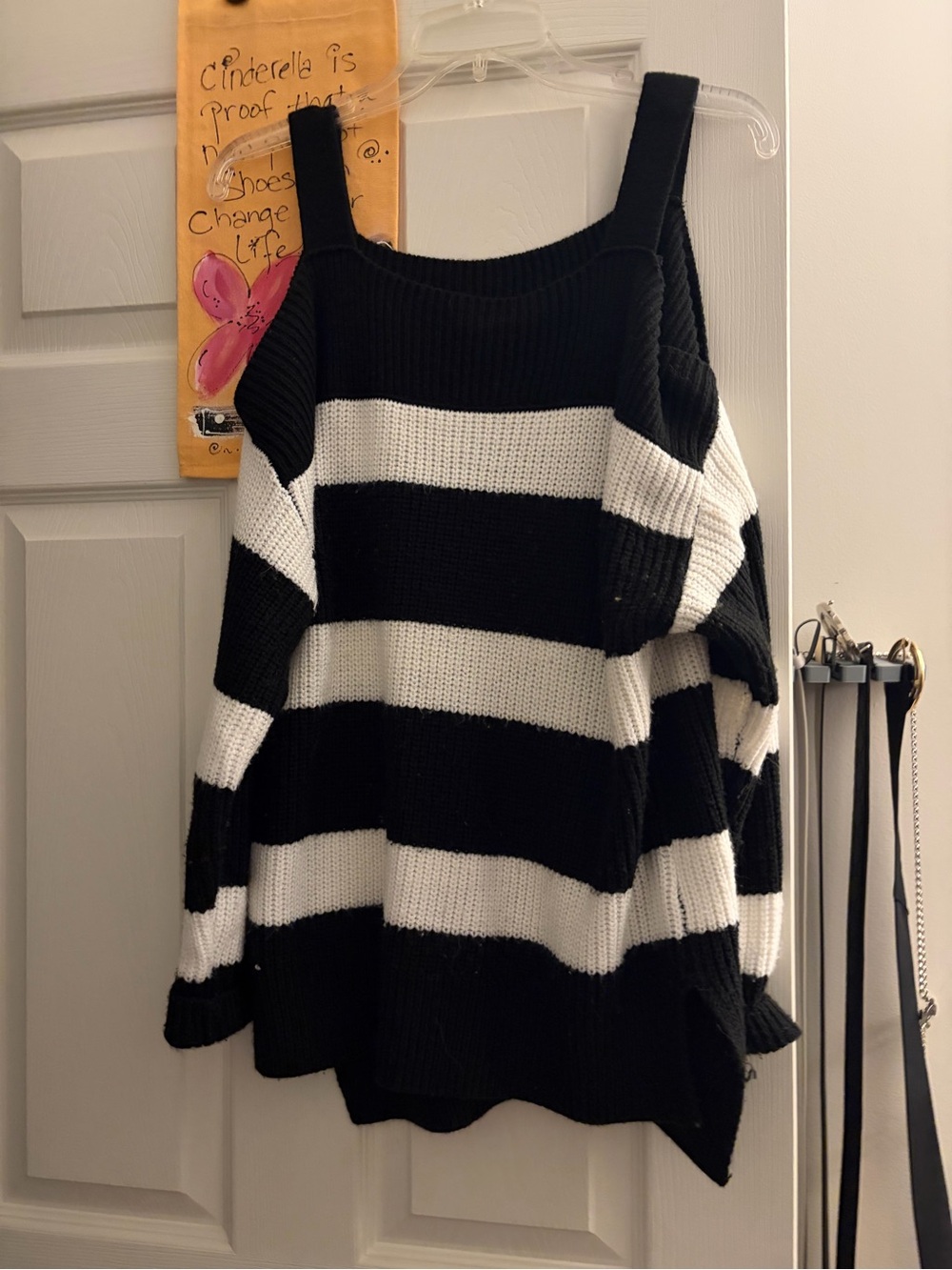 Striped Off-Shoulder Black & White Sweater